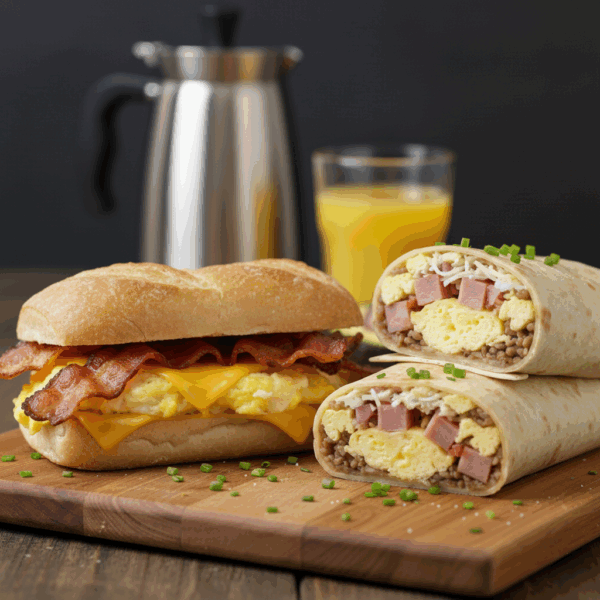 Breakfast Sandwich and Burrito